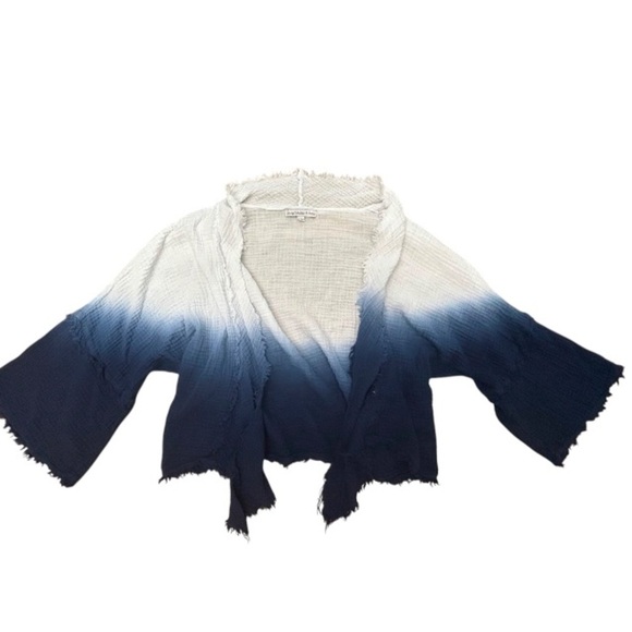 YOUNG FABULOUS & BROKE Francesca Ombre Cotton Top Blue White Gauze Fabric Raw - Picture 1 of 7